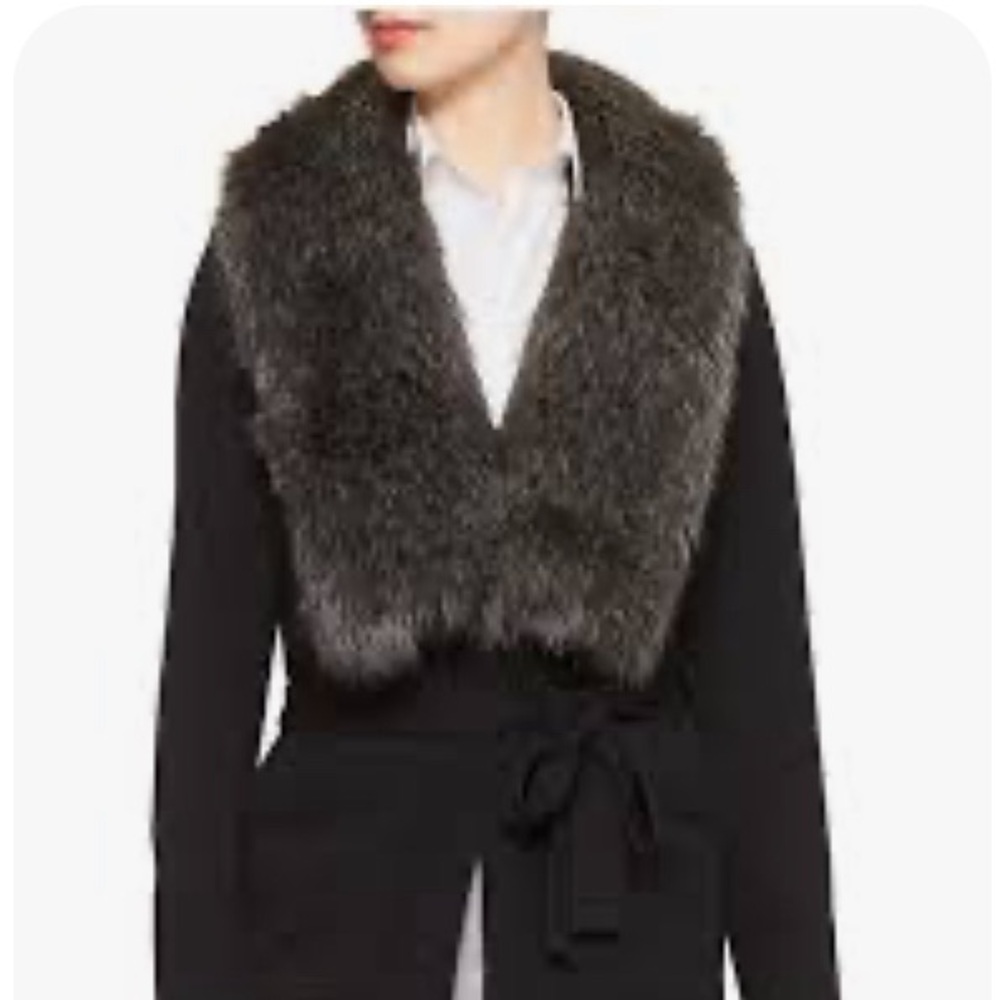 Banana Republic Faux Fur Collar Wrap-Tie Cardigan